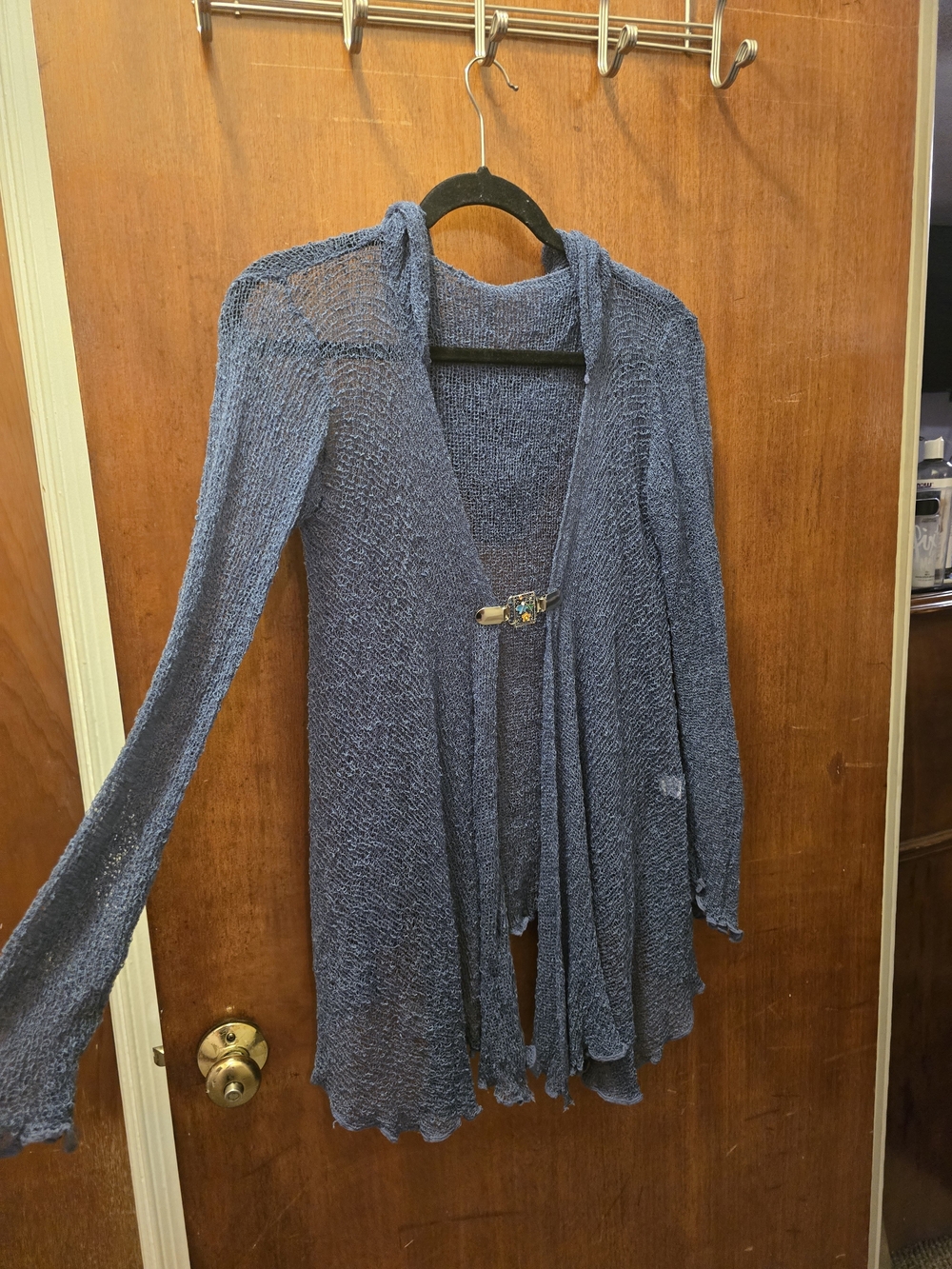 Women’s Open-Front Lightweight Blue Knit Cardigan